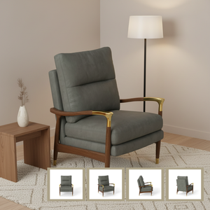 Fauteuil d'appoint de luxe moderne pour salon avec dossier segmenté et pieds en bois doré pour chambre, appartement, hôtel - Product Image 2