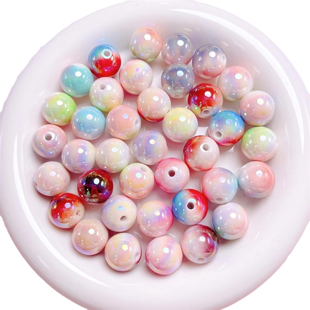 16mm Acrylic Resin UV-coated Gradient Iridescent Round Bead Spacer Loose Beads for Jewelry Making