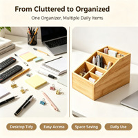 Organisateur de bureau en bambou naturel, multi-compartiments, pour fournitures de bureau, cosmétiques, épices de cuisine