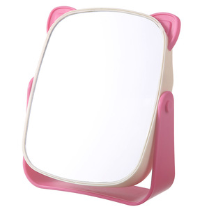 Bear Ear <b>Plastic</b> Storage <b>Mirror</b> Pink With Back Compartment For Desktop Makeup Organization - Product Image 2