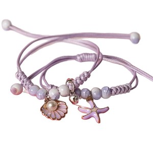 Bracelet ajustable fait main en alliage plaqué argent tressé avec breloques papillon, étoile de mer, coquillage et perle pour femmes et meilleures amies - Product Image 5