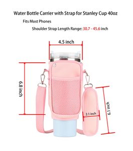 Sac de transport de bouteille d'eau avec poche pour téléphone pour Stanley Cup 40oz pochette porte-bouteille d'eau en néoprène avec sangle réglable - Product Image 4