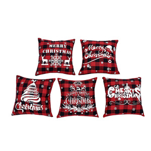 Fundas de Almohada Navideñas Cuadradas a Cuadros de Lino Rojo, Fundas de Cojín para Sofá, Nuevas Decoraciones Navideñas - Product Image 5