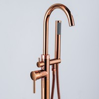Robinet de baignoire sur pied en cuivre massif avec cartouche céramique, finition brossée or rose, style pilier, luxe, vente en gros directe usine