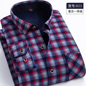 Camicia Casual da Uomo Autunno Inverno Traspirante Ecologica in Cotone Felpato Calda <span class=keywords><strong>a</strong></span> Maniche Lunghe con Stampa Digitale <span class=keywords><strong>a</strong></span> <span class=keywords><strong>Quadri</strong></span> e Colletto con Bottoni - Product Image 3