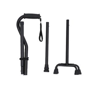 Bastón ajustable de aleación de aluminio de 98 cm con mango curvo telescópico y punta de goma de cuatro patas para apoyo de personas mayores - Product Image 4