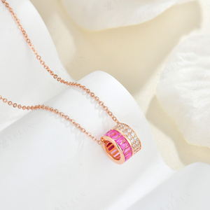 Collar YILUN de Plata de Ley 925 con Dos Círculos, Diamante Rosa CZ, Chapado en Oro Rosa, Joyería para Regalo del Día de San Valentín - Product Image 3