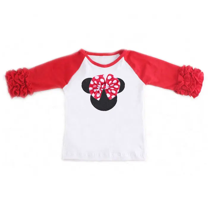 Mickey Minnie Ruche Raglan Baby T-shirt Muis Mickey Shirt Katoenen Baby Icing Ruche T-shirts