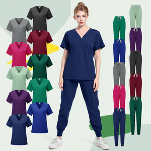 Women Hospital Scrub Suit Set Short Sleeve Knitted Moisture Wicking Work Uniform Split Design For Medical Use - Product Image 4