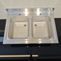 Évier de cuisine professionnel Grochoo à deux bacs, en acier inoxydable 201/304, finition brossée mate, résistant à la corrosion, charge de 300 kg/m