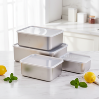 Boîte à lunch réutilisable en acier inoxydable, boîte de rangement alimentaire en métal avec couvercle en plastique sans BPA, idéale pour la préparation des repas et l'organisation du garde-manger