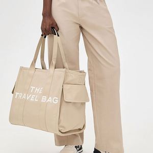 Women's Custom Embroidery Large Capacity Zip Cotton Canvas Handbag Multiple Pockets Beach Tote <b>Shoulder</b> <b>Strap</b> Autumn Winter - Product Image 2