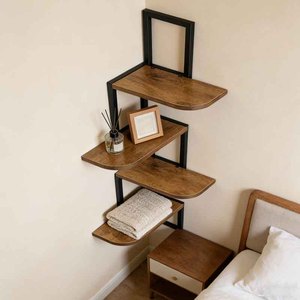 <span class=keywords><strong>Étagère</strong></span> d'angle flottante rustique à 4 niveaux, murale, <span class=keywords><strong>en</strong></span> <span class=keywords><strong>bois</strong></span> <span class=keywords><strong>et</strong></span> <span class=keywords><strong>en</strong></span> métal, pour le salon, la chambre à coucher, la salle de bain, la cuisine <span class=keywords><strong>et</strong></span> le bureau - Product Image 2
