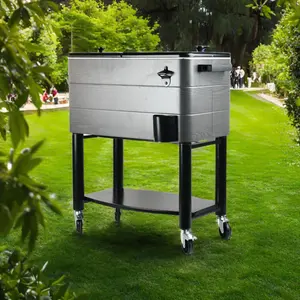 Patio Wooden Cooler Box With Wheels Rolling Cooler Beverage Cart Ice Beer Cooler Manufacture