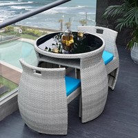 Ensemble de table basse d'extérieur en rotin PE, table et chaises de salle à manger, design moderne, coussin imperméable pour hôtel et villa