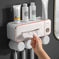 Organisateur mural rince-bouche 2 tasses distributeur de dentifrice et de dentifrice avec porte-brosse à dents