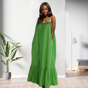 Robe longue à volants et bretelles en couleur unie, taille plus, mode féminine - Product Image 5