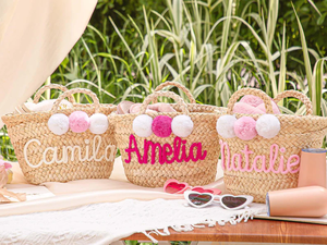 Cadeau d'été, sac de plage en paille personnalisé, tissé à la main en feuilles de palmier naturelles, broderie personnalisée, sac fourre-tout avec poignées tressées - Product Image 4