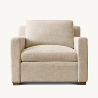 Fauteuil d'appoint moderne de luxe en lin sable avec accoudoirs larges et pieds en laiton pour salon, villa, hôtel