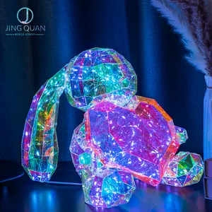 San valentino luminoso regalo all'ingrosso mini LED luce a forma di coniglio pellicola olografica decorazione amore tema