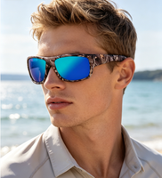 Lunettes de soleil polarisées flottantes pour la pêche, la navigation de plaisance, la chasse et les sports de plein air avec monture enveloppante camouflage et verres optiques HD