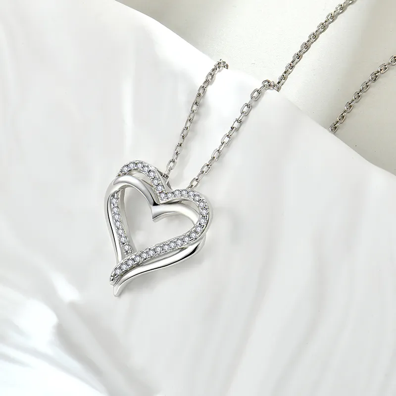 Collar de plata de ley 925 con colgante de doble corazón para mujer, joyería de corazón, colgante clásico, 2023