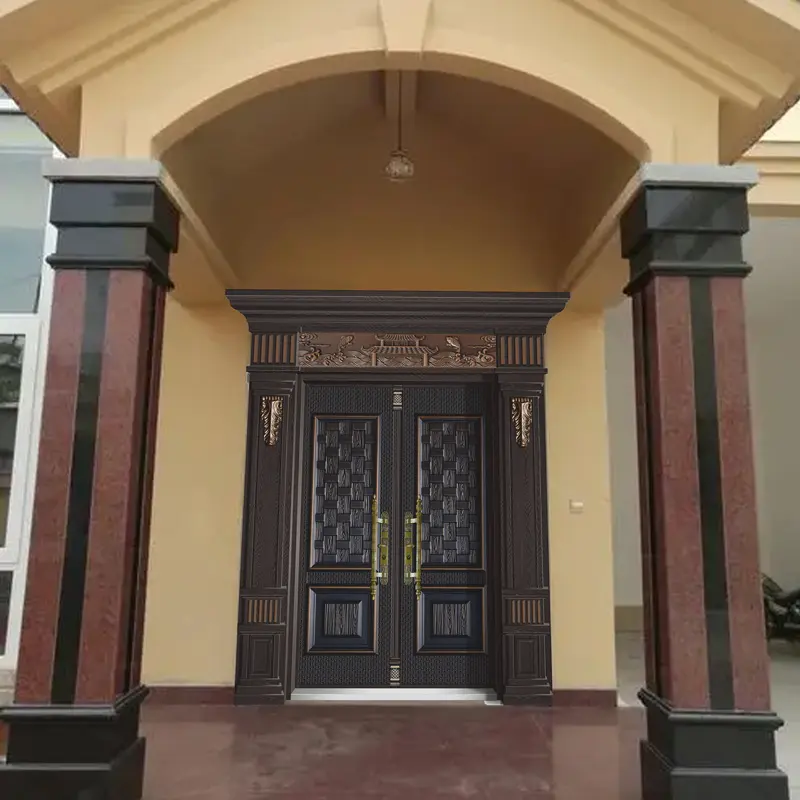 Kích thước phi tiêu chuẩn lối vào cửa chính hiện đại sang trọng biệt thự an ninh cửa trang trí kim loại tùy chỉnh thép an ninh cửa