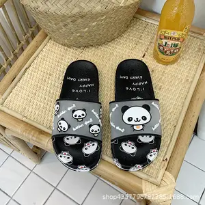 Summer Fashion Cool Waterproof Bathroom Shower Comfort Flat Soft Bottom Cute Animal Panda Cartoon Printing Women Slide Slippers