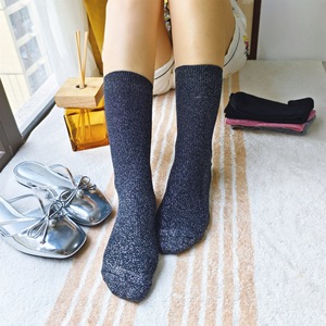 <span class=keywords><strong>Chaussettes</strong></span> en soie dorée et argentée de style Mori vintage, à double aiguille, brillantes, argentées, respirantes, à la cheville, tricotées - Product Image 2