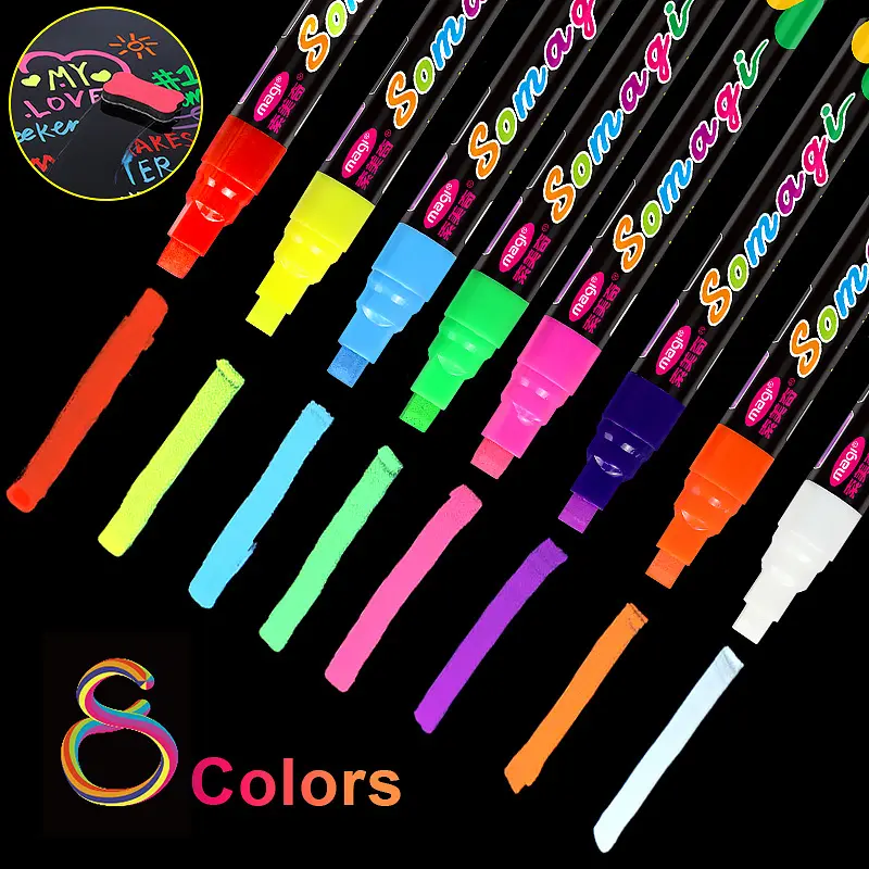 8 unids/pack marcador a base de agua tinta de tinte palos de pelo de pluma Premium tiza marcadores de tiza líquida plumas líquido de color tiza marcadores