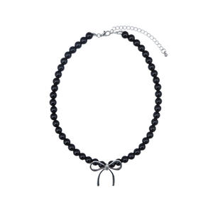 Collier de perles imitation perle, nœud papillon, collier ras du cou pour femme, bijoux simples pour soirée, colliers de mode blancs et noirs - Product Image 5