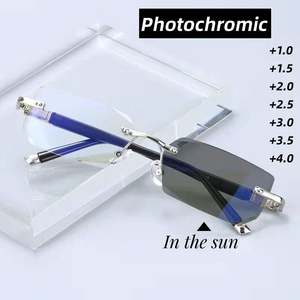 Lunettes de lecture multifocales photochromiques sans monture, anti-lumière bleue, à changement de couleur, unisexe, tendance 2025 - Product Image 2