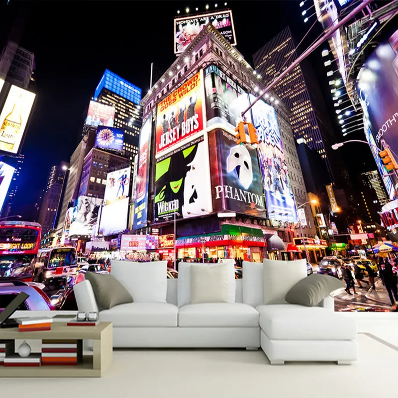 Peinture murale personnalisée en 3D, grand format, affiche de vue nocturne carrée, de la rue avec New York, décor de Photo moderne pour salon et chambre à coucher