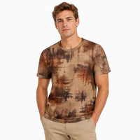 T-shirt pour homme en popeline 3D AOP 100% polyester, marron chaud, motif à points pixelisés, séchage rapide, respirant, col rond, OEM ODM