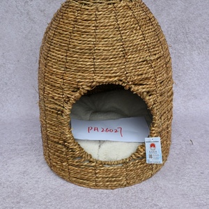 <span class=keywords><strong>Lit</strong></span> pour chat en corde d'herbe tressée à la main, Nid pour animaux <span class=keywords><strong>de</strong></span> compagnie artisanal en paille et corde d'herbe, Panier naturel pour chaton avec coussin - Product Image 2