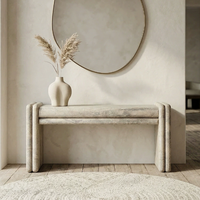 Table console moderne en marbre travertin gris poli, durable, avec rangement, pour salon de villa