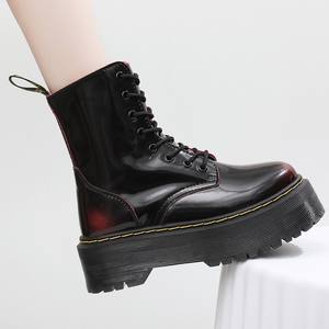 यूरोपीय अमेरिकी महिलाओं के लाल चेलसी जूते मोटे 8-छेद मोटरसाइकिल बूट साइड जिपर गाय चमड़े के मंच नीचे सर्दियों के वसंत वसंत - Product Image 5