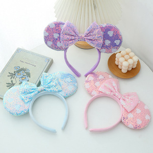 2025デザインミッキー耳ヘッドバンド甘いハートピンクベルベットマウス耳ヘッドバンドアクセサリーマウスヘッドバンド - Product Image 2