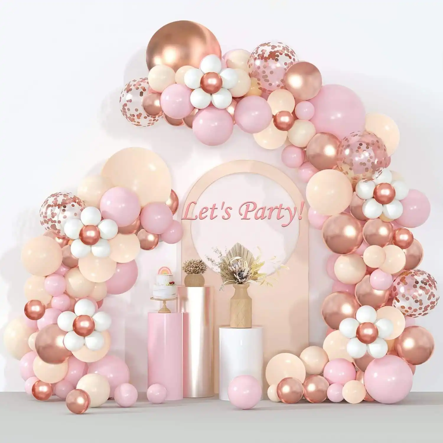 Roségouden Ballon Slinger Boog Kit Pastel Oranje Roze Witte Confetti Ballonnen Voor Verjaardag Bruiloft Baby Shower Party Decoraties