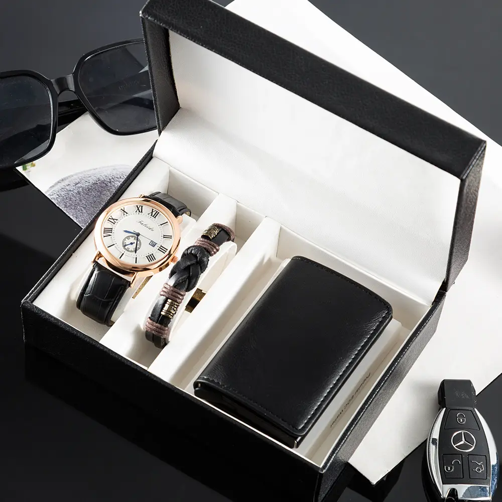 뜨거운 판매 망 손목 시계 패션 팔찌 캐주얼 지갑 럭셔리 쿼츠 시계 세트 선물