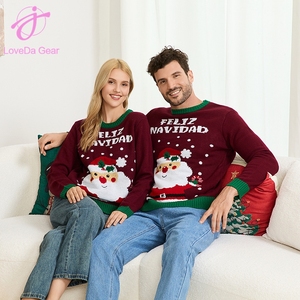 Loveda Atacado Outono Inverno Family Wear Em Torno Do Pescoço Casual Casal Roupas De Malha De Natal Manga Longa Pullover Camisola Vermelha - Product Image 3
