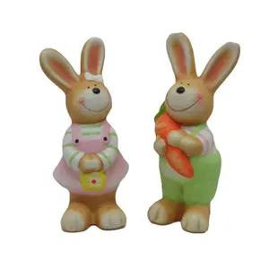 Wholesale Rabbit Decoration shaped Ceramic Cartoon Statue For Garden