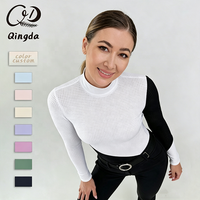 Vêtements d'équitation pour femmes : Chemise respirante à col montant et volants, fermeture éclair quart de tour, sous-couche pour l'équitation