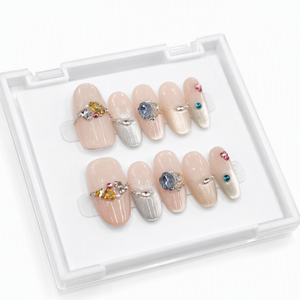 Faux ongles 3D en acrylique à presser, forme amande, avec strass et perles, couvrance totale, pour usage professionnel en salon - Product Image 2