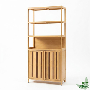 Étagère de cuisine robuste à double porte à lattes, 3 niveaux, vente en gros, écologique, armoire de rangement autoportante pour garde-manger - Product Image 4