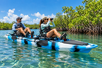 Kayak tandem modulaire 421 cm, 2 places, 3 pièces, en HDPE, kayak de pêche à assise surélevée avec moteur électrique de 34 lb, propulsion à pédales Penguin