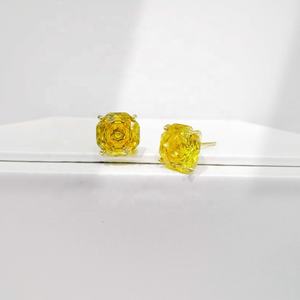 Pendientes de plata de ley 925 con circonita cúbica rosa y amarilla, joyería fina para niñas, pendientes de tuerca con piedra tallada en forma de rosa. - Product Image 2