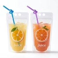 Pochettes à Boissons Personnalisées en Plastique Transparent de 250 ml et 500 ml, Qualité Alimentaire, avec Fermeture Ziplock et Trou pour Paille, Idéales pour Jus et Boissons