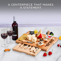 Planche à Fromage Multifonctionnelle en Bambou, Ensemble de Plateaux et Ustensiles à Fromage, avec Tiroirs Coulissants Cachés