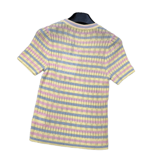 Nouveau haut côtelé à col rond pour femme 2026 avec rayures pastel, manches courtes, tenue décontractée - Product Image 2